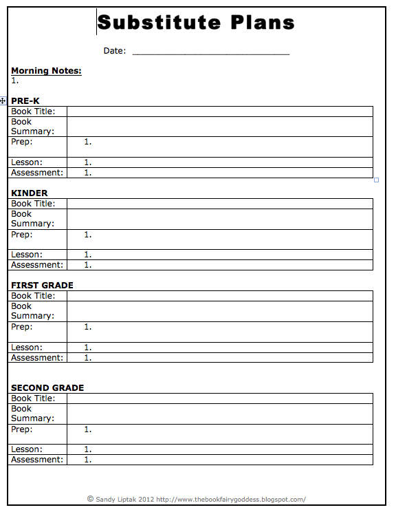 Free Substitute Lesson Plan Template Printable Templates