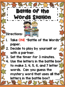 Fall Literacy Stations