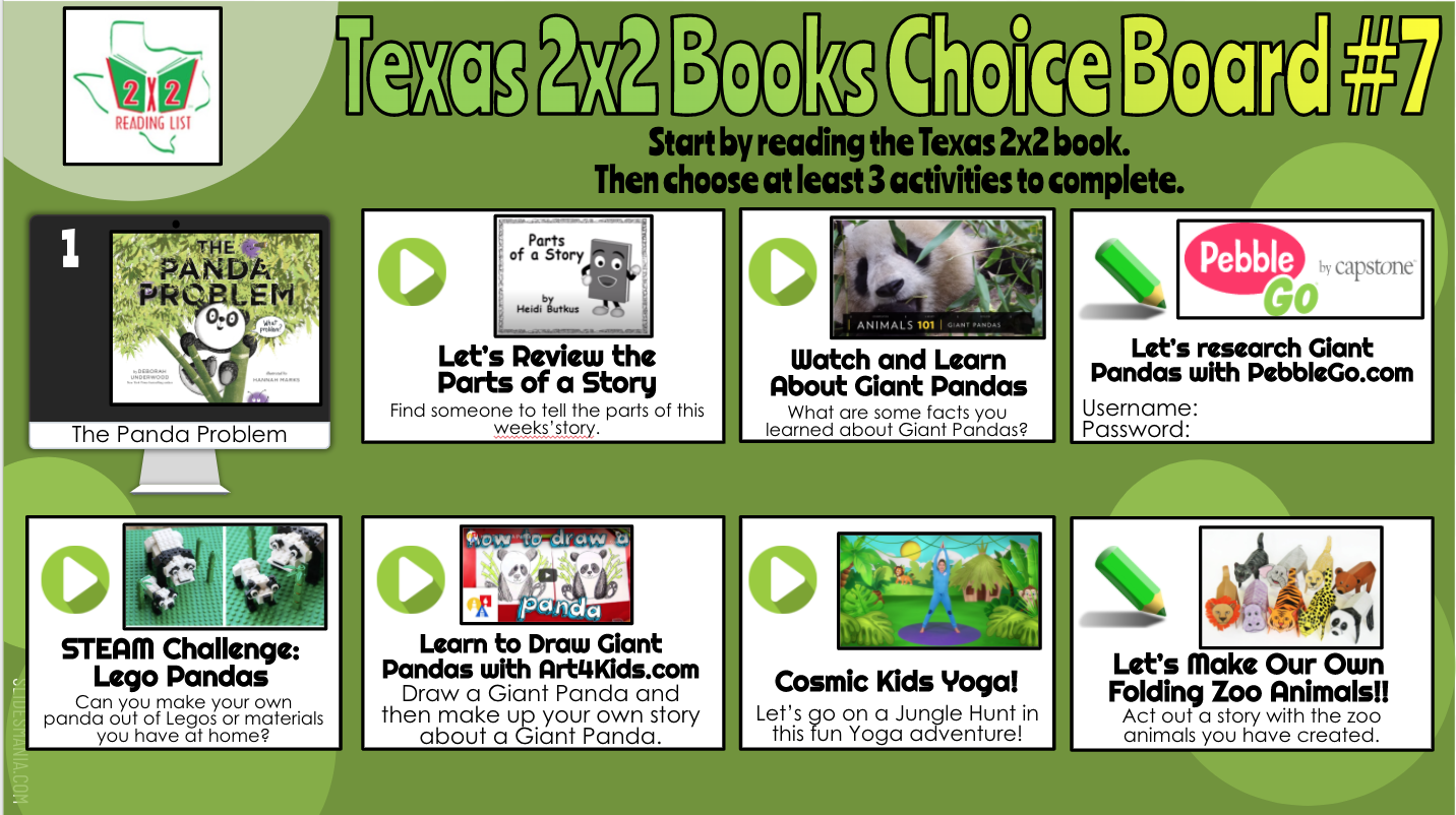 Using Choice Boards With the Texas 2x2 Books Lessons by Sandy