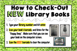 How to Check-Out New Library Books sign.